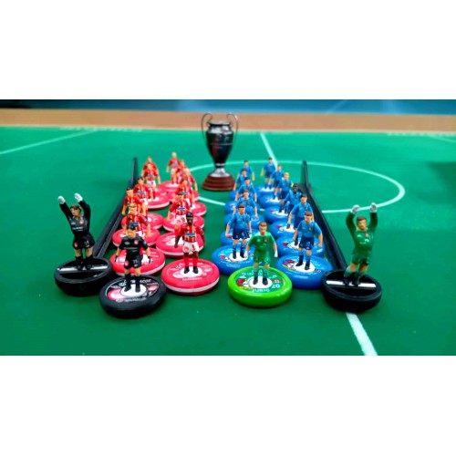 Subbuteo Andrew Table Soccer Set Olympiacos Bayer Leverkusen 6-2, 11/9/2002 Champions League game on WSB Professional bases
